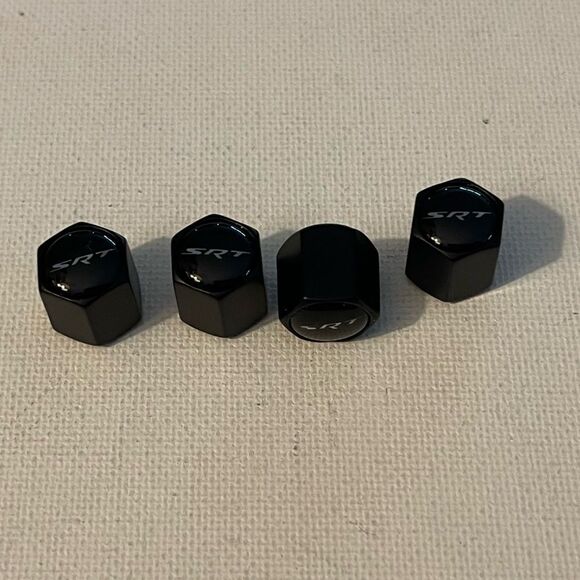 SRT Logo Valve Stem Caps in Black Set of 4 NWT - Picture 2 of 4